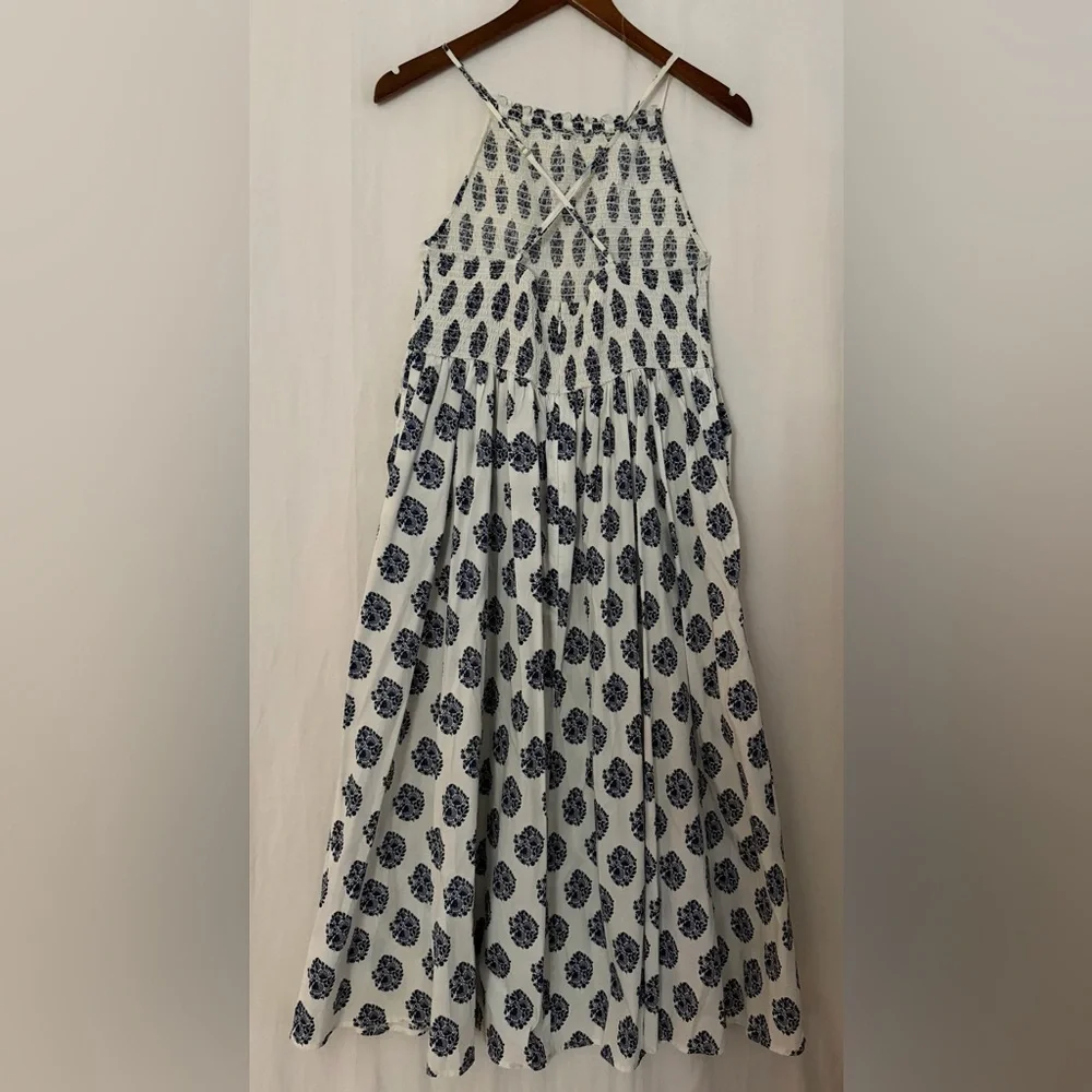 J. Crew Friday Dress in Gathered Floral Block Print  Maxi Dress - Navy Wht  - L